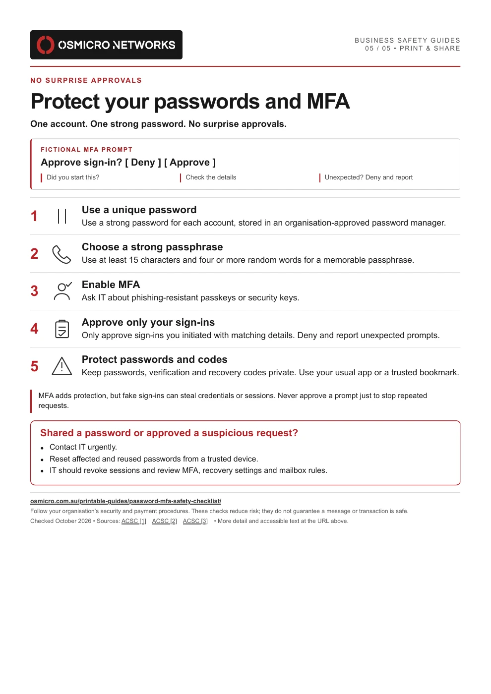 Preview: Protect your passwords and MFA printable checklist