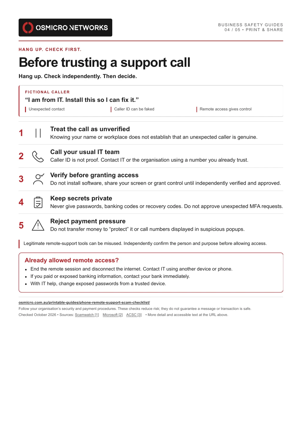 Preview: Before trusting a support call printable checklist